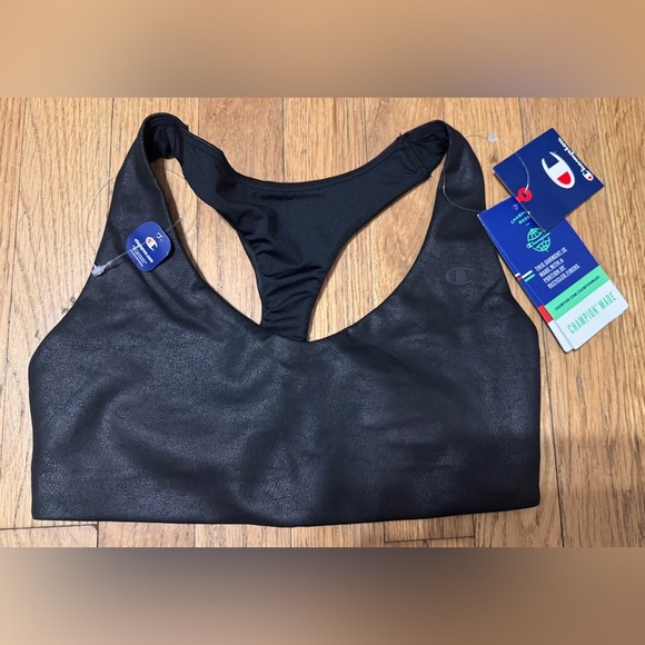 Champion Soft Moisture Wicking Low Impact Sports Bra in Black Faux Leather - Picture 4 of 5